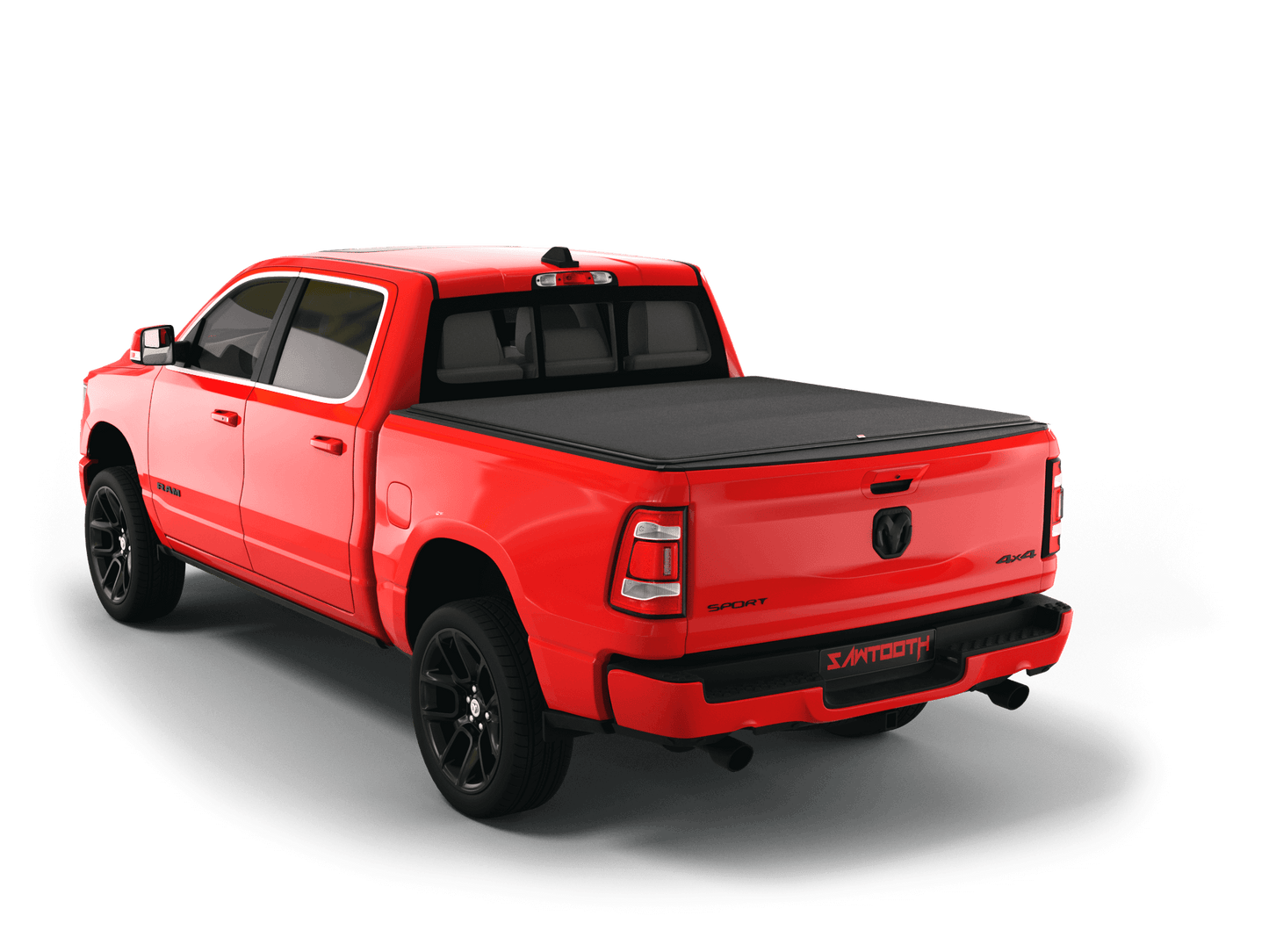 Red Ram 3500 with flat Sawtooth Stretch expandable tonneau cover