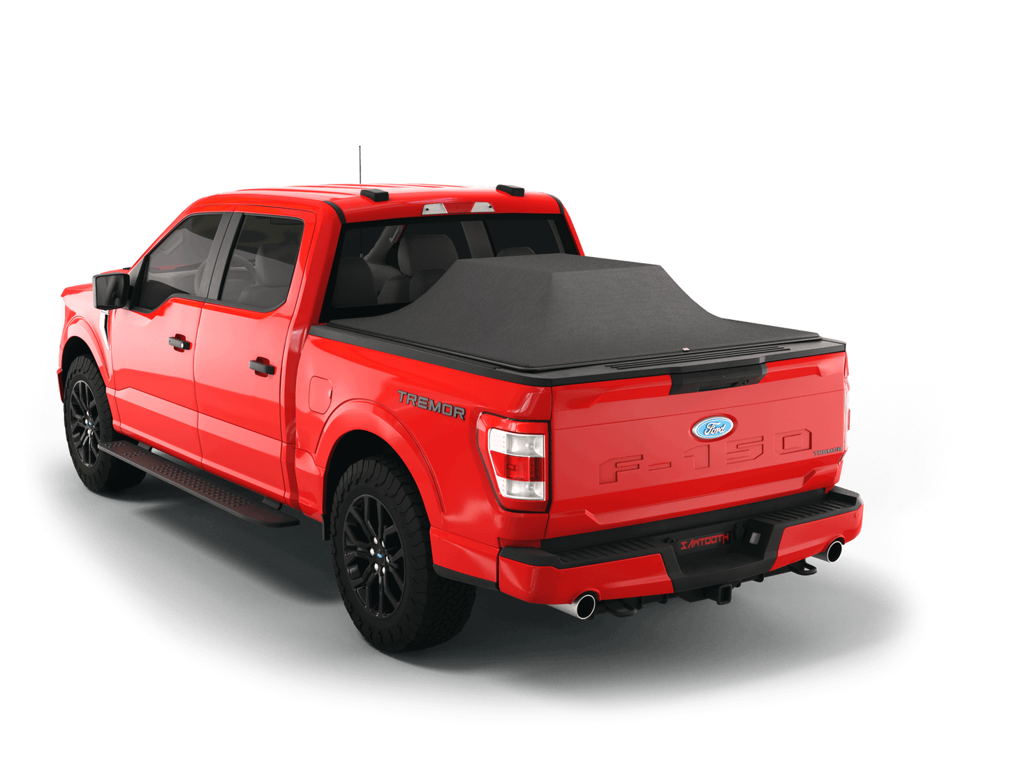 Red Ford F-250 / Ford F-350 with flat Sawtooth Stretch expandable tonneau cover