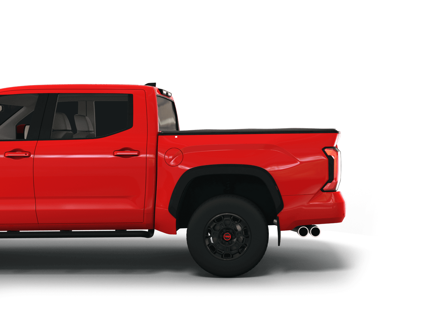 Red Toyota Tundra with Sawtooth Stretch expandable tonneau cover laying flat