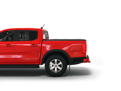 Red Ford Ranger with Sawtooth Stretch expandable tonneau cover laying flat