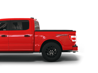 Red Ford F-250 / Ford F-350 with Sawtooth Stretch expandable tonneau cover laying flat