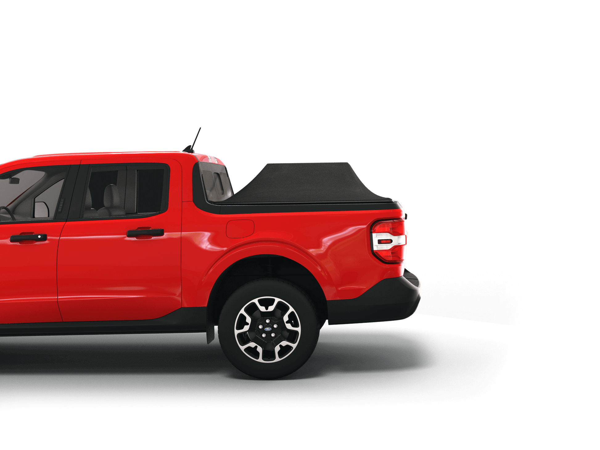 Red 2024 Ford Maverick with Sawtooth Stretch tonneau cover expanded over cargo load