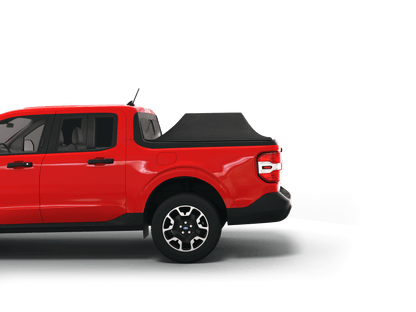 Red 2024 Ford Maverick with Sawtooth Stretch tonneau cover expanded over cargo load