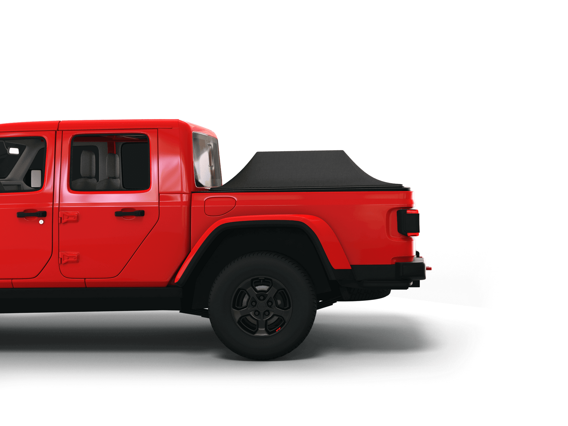 Red Jeep Gladiator with Sawtooth Stretch tonneau cover expanded over cargo load