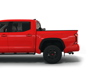 Red Toyota Tundra with Sawtooth Stretch expandable pickup truck bed cover rolled up at cab