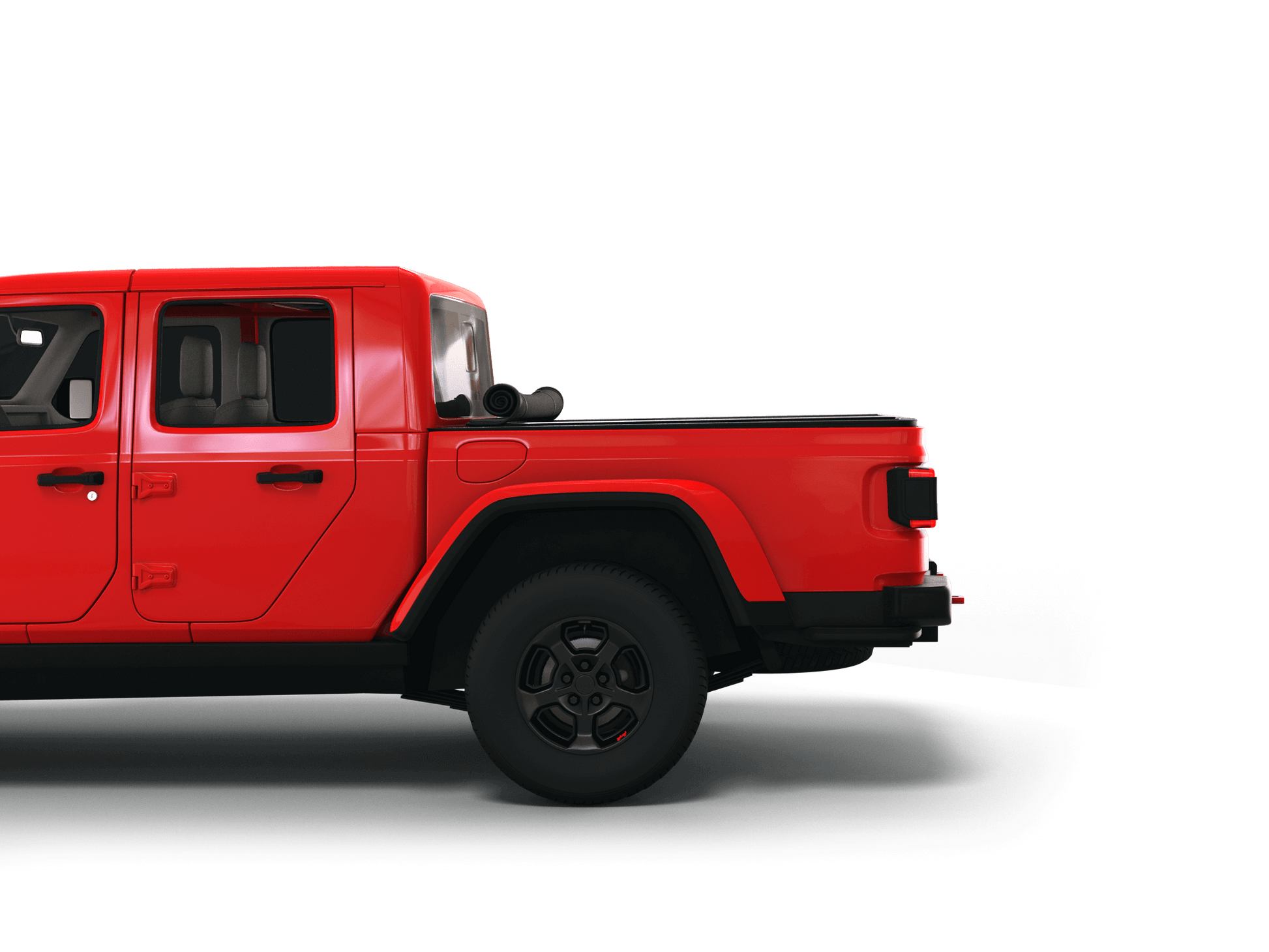 Red Jeep Gladiator with Sawtooth Stretch expandable pickup truck bed cover rolled up at cab