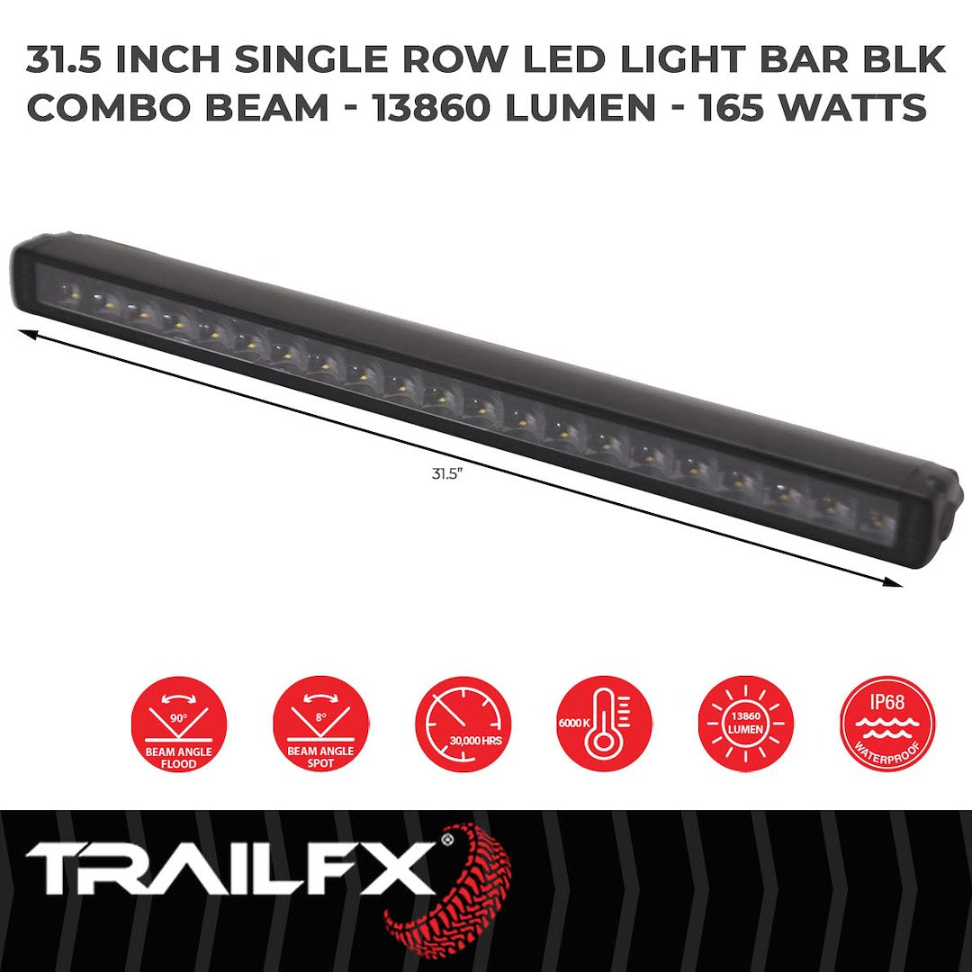 TFX 30" LED Light Bar – 165W, Combo Beam, 13860 Lumens, Black Housing with Wiring & Mounting Brackets