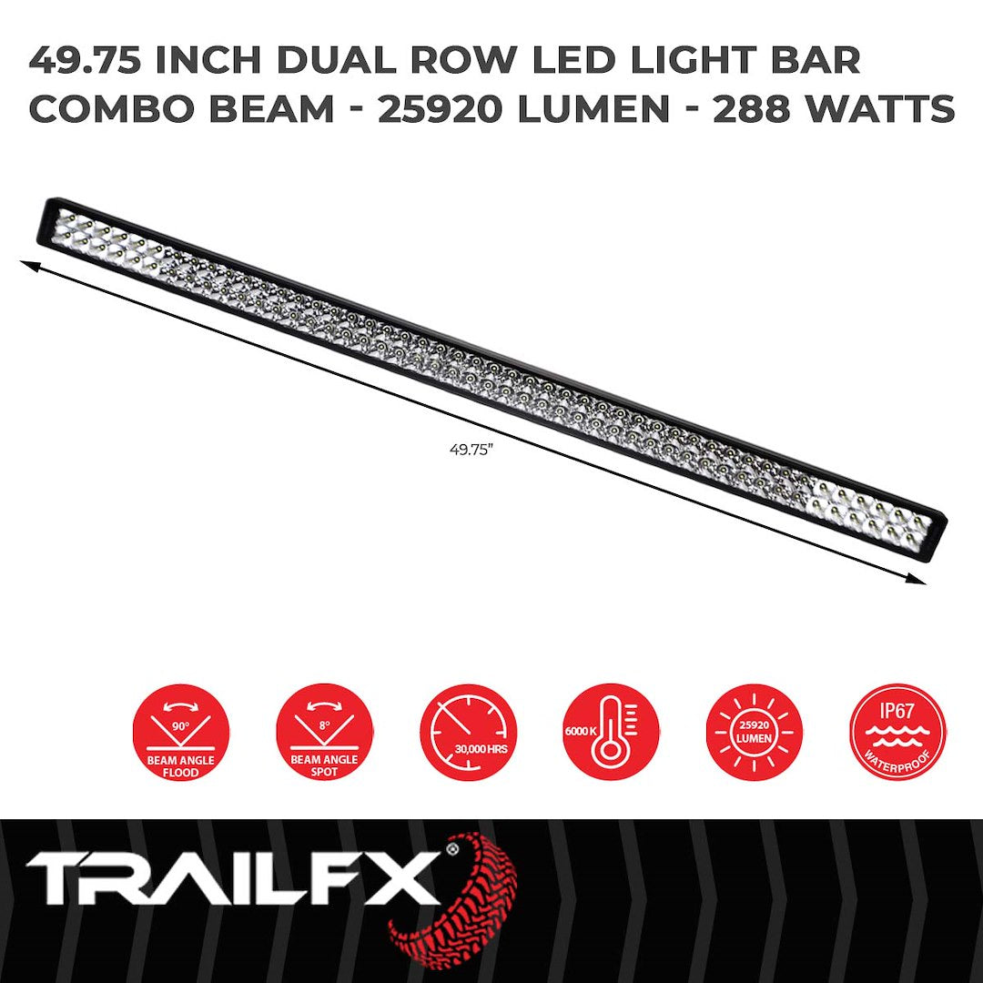 TFX 50" LED Light Bar – 288W, 25920 Lumens, Flood & Spot Beam, Black Housing with Wiring & Mounting Brackets