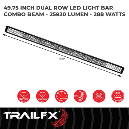 TFX 50" LED Light Bar – 288W, 25920 Lumens, Flood & Spot Beam, Black Housing with Wiring & Mounting Brackets