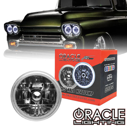 Headlight Assembly; LED Bulb; Sealed Beam; Red Halo; 5.75 Inch Round; Chrome Housing; Single