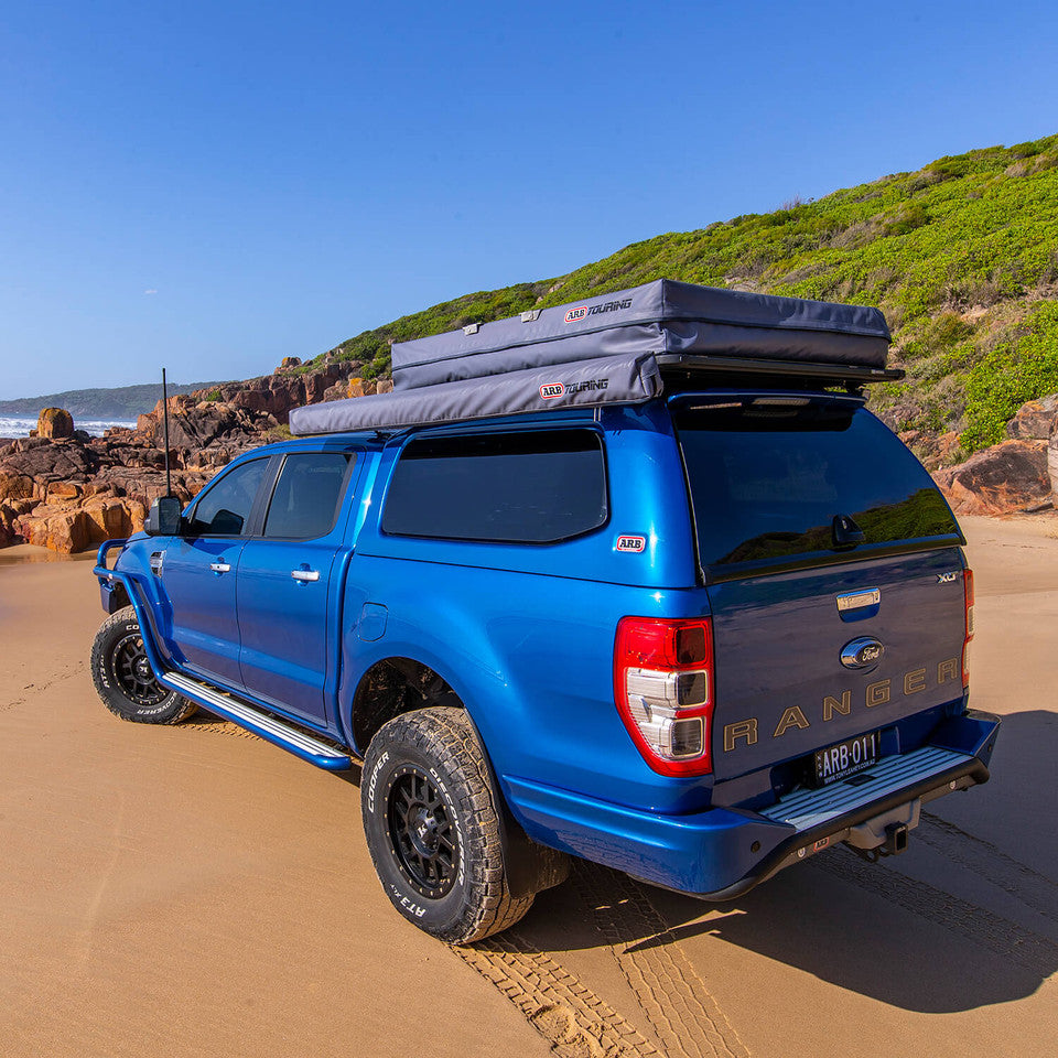 ARB FLINDERS Rooftop Tent 55"x96"x48" Sleeps 2 - Poly/Cotton Canvas Soft Shell Includes Ladder and Mattress