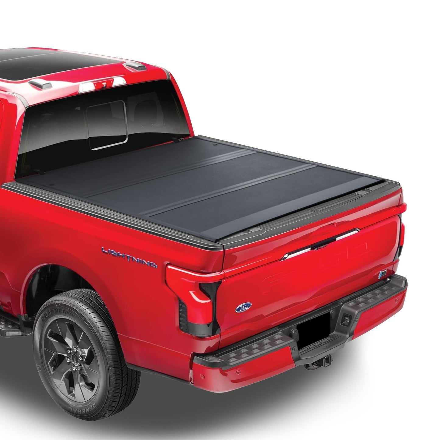 TrailFX Hard Tri-Folding Tonneau Cover - Lockable, Black Aluminum, Carpeted Underside