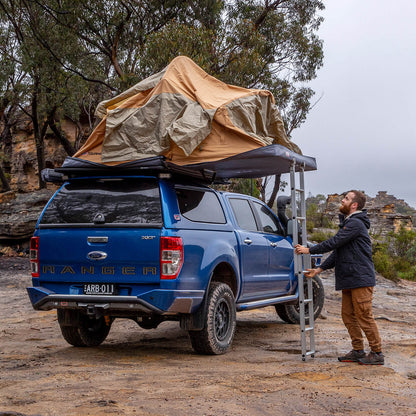 ARB FLINDERS Rooftop Tent 55"x96"x48" Sleeps 2 - Poly/Cotton Canvas Soft Shell Includes Ladder and Mattress