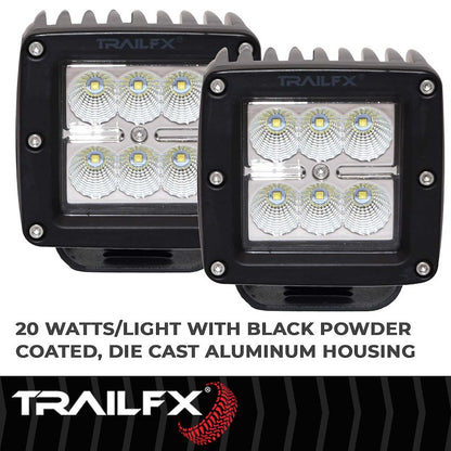 TFX 3" LED Fog Light; 20W, 1620 Lumens; 90° Flood Beam; IP67 Rated; Includes Wiring Harness, Set of 2.