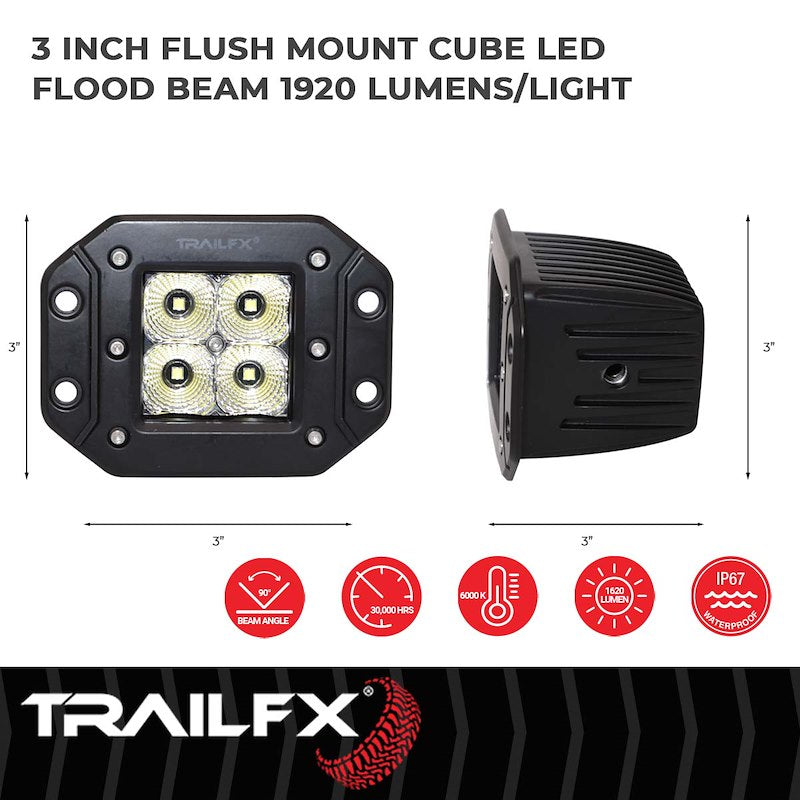 TFX 3" LED Fog Lights; 20W, 1920 Lumens; 90° Flood Beam; IP67 Rated; Set of 2.