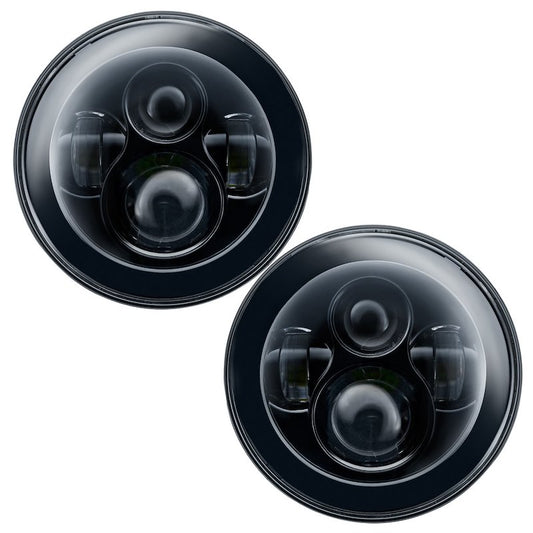 7-Inch Round LED Headlight Assembly, Sealed Beam, Black Housing, Set of 2, Includes Plug-and-Play Wiring Adapters