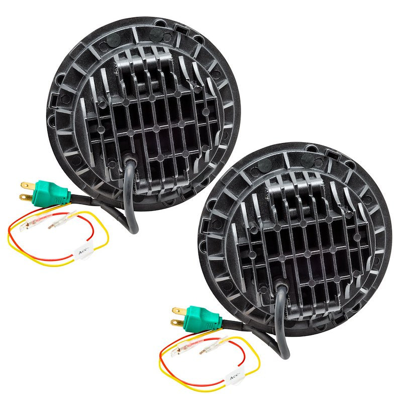 7-Inch Round LED Headlight Assembly, Sealed Beam, Black Housing, Set of 2, Includes Plug-and-Play Wiring Adapters