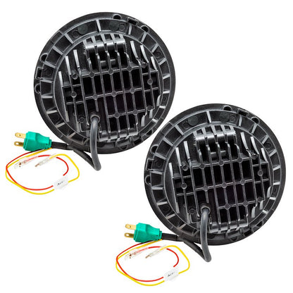 7-Inch Round LED Headlight Assembly, Sealed Beam, Black Housing, Set of 2, Includes Plug-and-Play Wiring Adapters