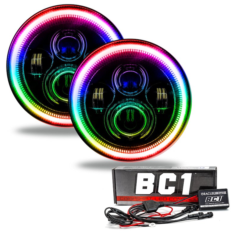 7-Inch Round LED Headlight Assembly, Sealed Beam, ColorSHIFT-BC1 Controller, 36W Low/48W High, DOT/SAE Certified, Set of 2, H4/H13 Connectors