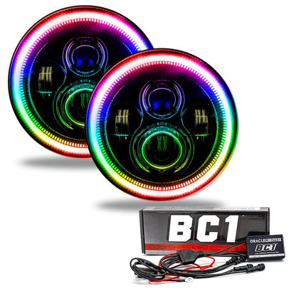 7-Inch Round LED Headlight Assembly, Sealed Beam, ColorSHIFT-BC1 Controller, 36W Low/48W High, DOT/SAE Certified, Set of 2, H4/H13 Connectors