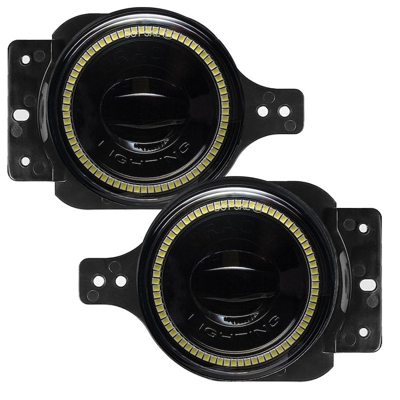 Round LED Driving/Fog Lights, 20W with Clear Halo, 3000 Lumens, Black Housing, Bolt Mount, Set of 2, Includes Plug-and-Play Wiring Adapters