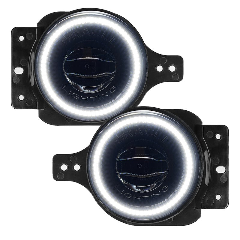 Round LED Driving/Fog Lights, 20W with Clear Halo, 3000 Lumens, Black Housing, Bolt Mount, Set of 2, Includes Plug-and-Play Wiring Adapters