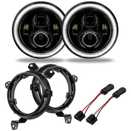 7" LED Headlights, 2200LM Low/3600LM High, White Halo, Black Housing, DOT/SAE, Set of 2, with Wiring Adapters & Brackets