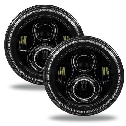 7" Round LED Headlight Assembly, 2200/3600 Lumens, Clear Lens, Black Housing, DOT/SAE Certified, ColorSHIFT Hub, Set of 2.