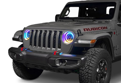 7" Round LED Headlight Assembly, 2200/3600 Lumens, Clear Lens, Black Housing, DOT/SAE Certified, ColorSHIFT Hub, Set of 2.