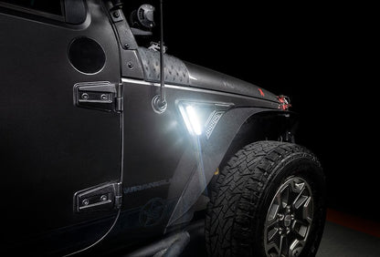 LED Side Marker Light, Fender Mount, Clear Lens, Matte Black Trim, Amber/Clear Bulb, Set of 2, with Wiring Connectors.