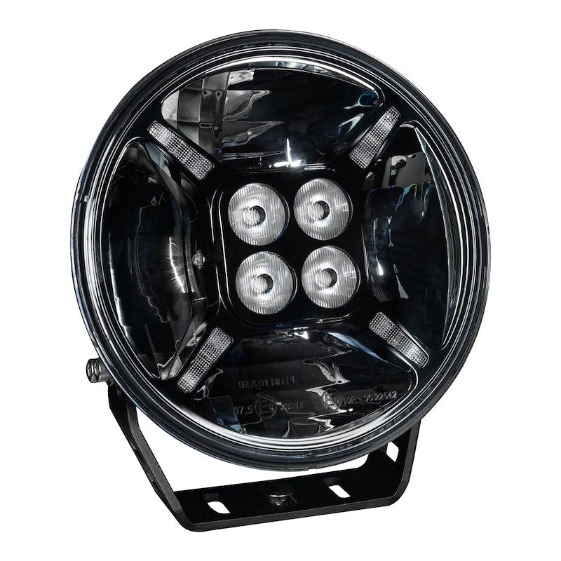 60 Watt LED Spotlight in a 7-inch round black housing, featuring a combo beam with white and amber LEDs; 4 Amp draw at 12 Volt DC.