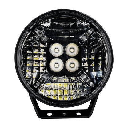 60 Watt LED Spotlight in a 7-inch round black housing, featuring a combo beam with white and amber LEDs; 4 Amp draw at 12 Volt DC.