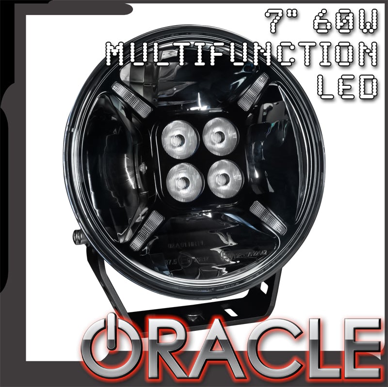 60 Watt LED Spotlight in a 7-inch round black housing, featuring a combo beam with white and amber LEDs; 4 Amp draw at 12 Volt DC.