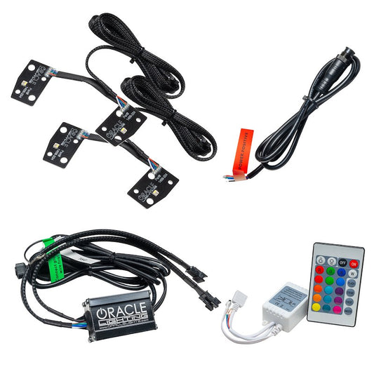 ColorSHIFT® DRL Upgrade Kit with Simple Controller, RGB+W DRL PCB, IP67 wiring adapters, and plug-and-play installation.