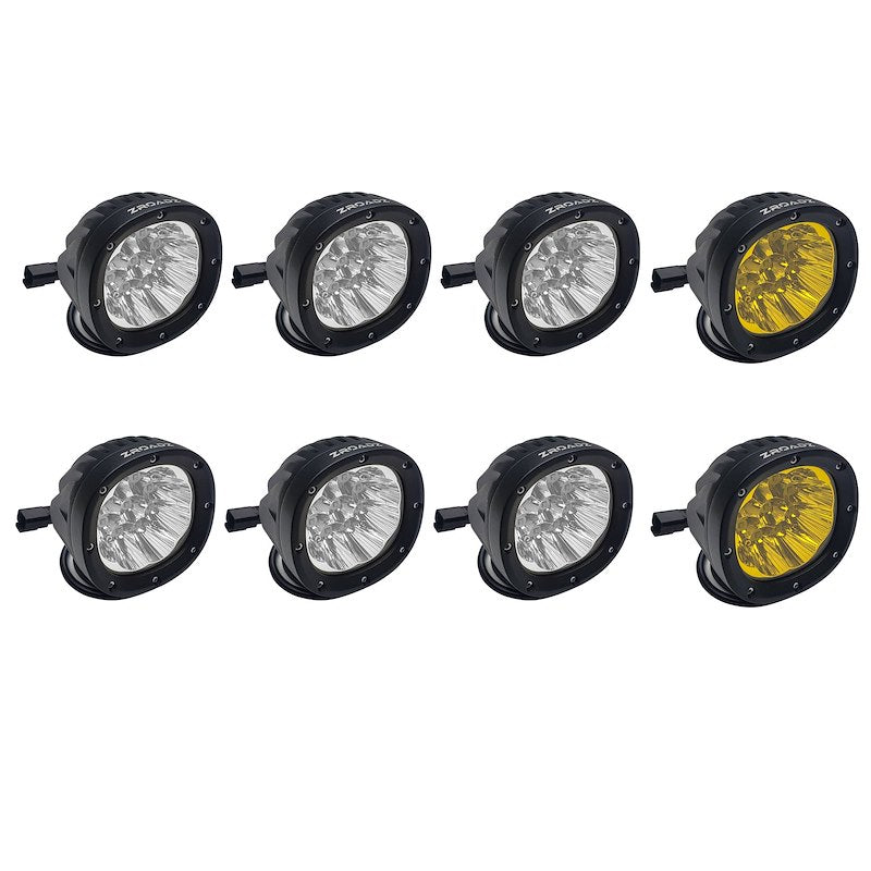 ZROADZ 4-Inch Amber LED Kit for Bronco Roof Racks, Includes 8 Amber Lights & Universal Harness.