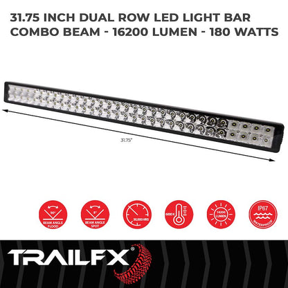 TFX 30" LED Light Bar – 180W, Combo Beam, 16200 Lumens, Black Housing with Wiring & Mounting Brackets