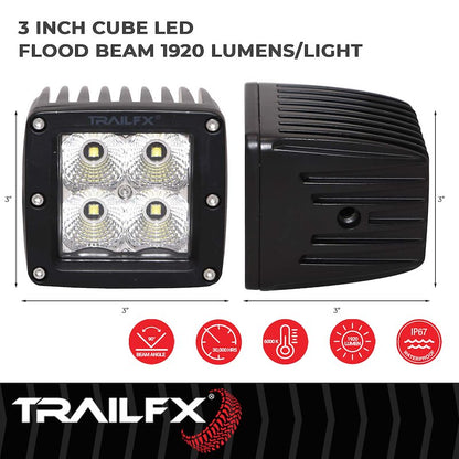 TFX 3" LED Fog Light; 20W, 1920 Lumens; 90° Flood Beam; IP67 Rated; Includes Wiring Harness.