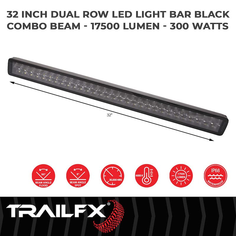 TFX 30" LED Light Bar – 300W, Combo Beam, 17500 Lumens, Black Housing with Wiring & Mounting Brackets