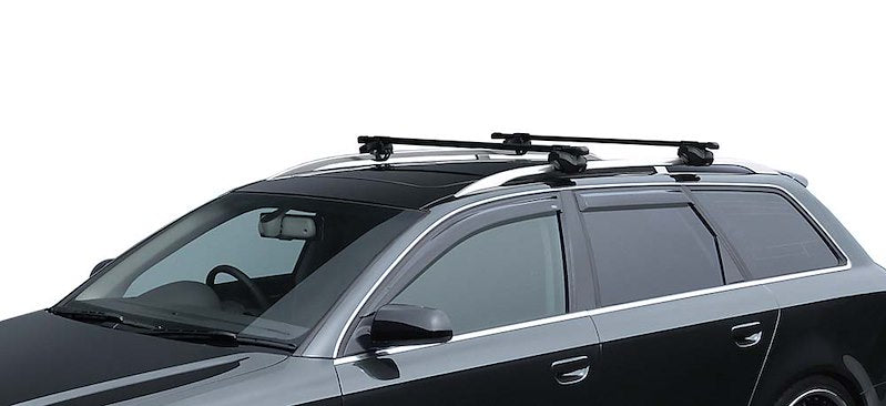 Square Base Roof Rack Kit, for Raised Side Rails, Black, 110 lb Capacity, Set of 4 with Straps and Locks.