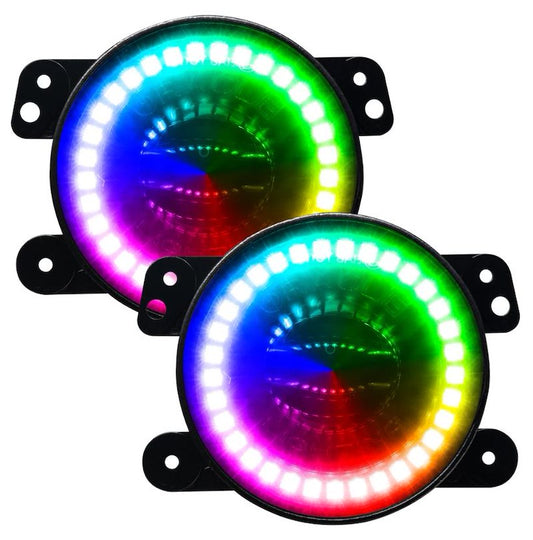 Driving/Fog Lights with ColorSHIFT LED Halo, Round, 20W, 3000 Lumens, Black Housing, Bolt Mount, Plug-and-Play Wiring