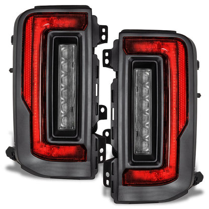 LED Tail Lights, Clear Lens, Black Housing, White Light Bar with Red Bulb, Flush Mount, Set of 2