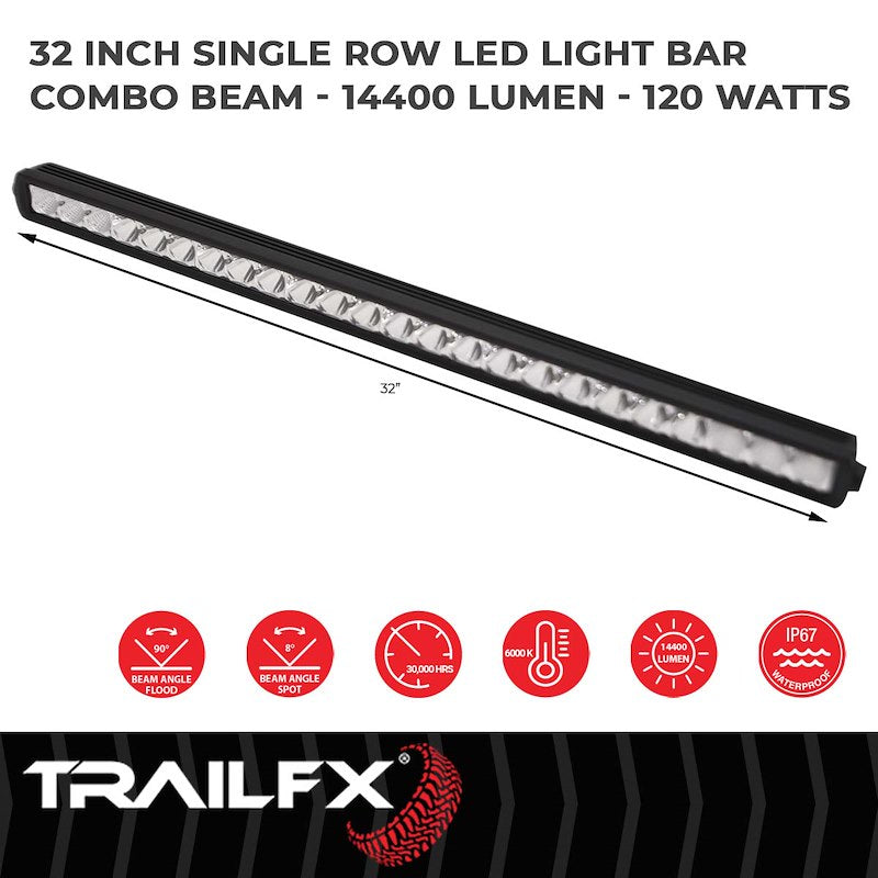 TFX 30" LED Light Bar – 120W, Combo Beam, 14400 Lumens, Black Housing with Wiring & Mounting Brackets