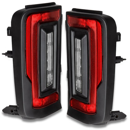 LED Tail Lights, Clear Lens, Black Housing, White Light Bar with Red Bulb, Flush Mount, Set of 2