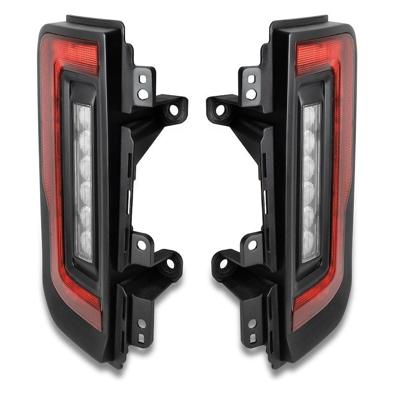 LED Tail Lights, Clear Lens, Black Housing, White Light Bar with Red Bulb, Flush Mount, Set of 2