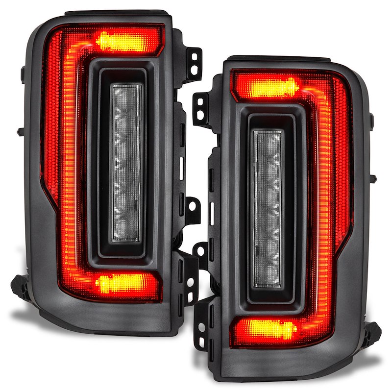 LED Tail Lights, Clear Lens, Black Housing, White Light Bar with Red Bulb, Flush Mount, Set of 2