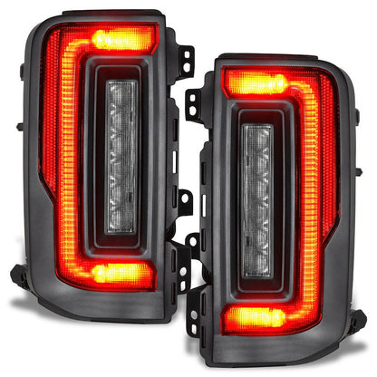 LED Tail Lights, Clear Lens, Black Housing, White Light Bar with Red Bulb, Flush Mount, Set of 2