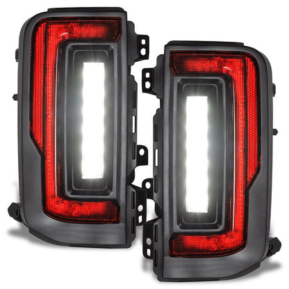 LED Tail Lights, Clear Lens, Black Housing, White Light Bar with Red Bulb, Flush Mount, Set of 2