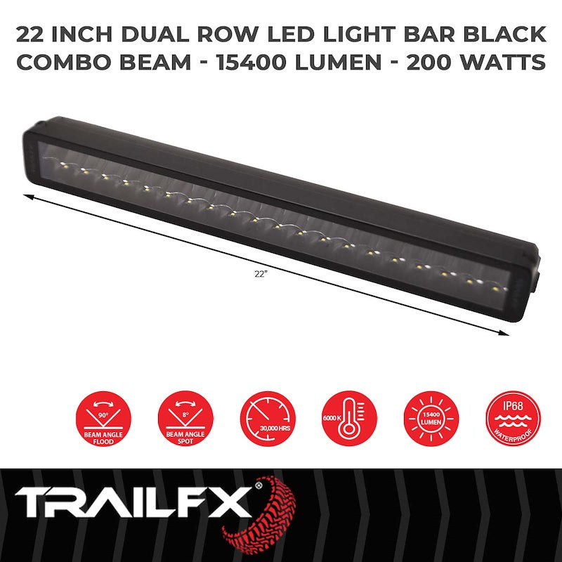 TFX 20" LED Light Bar – 200W, Combo Beam, 15400 Lumens, Black Housing with Wiring & Mounting Brackets