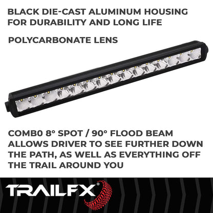 TFX 20" LED Light Bar – 75W, 9000 Raw Lumens, 6567 Effective Lumens, Spot & Flood Beam, Black Housing with Wiring & Mounting Brackets