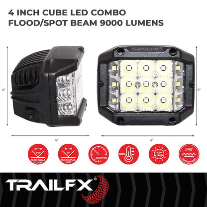 TFX 4" LED Light; 75W, 9000 Lumens; Combo Beam; IP67 Rated; 30,000 Hours; Includes Wiring.